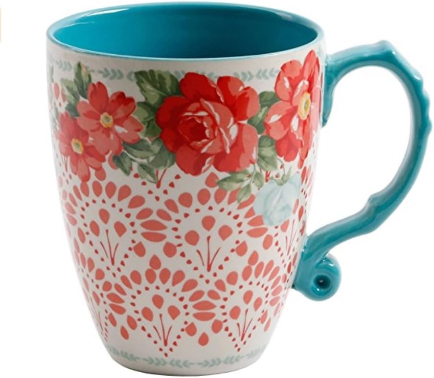 The Pioneer Woman Vintage Floral 28Ounce Teal Jumbo Latte Mug Kitchen & Dining