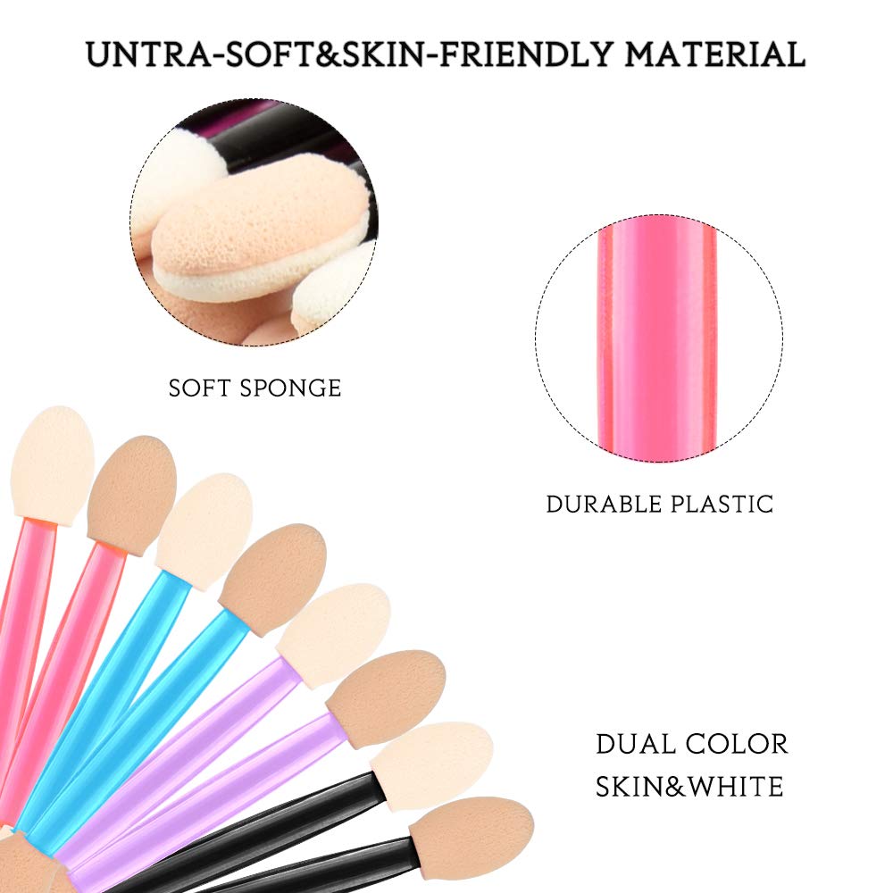 Eyeshadow Applicators,MORGLES 200PCS Disposable Dual Sides Eye Shadow Sponge Applicators Disposable Eyeshadow Applicator Brushes Tipped Oval Makeup Tool-Multicolor: Beauty