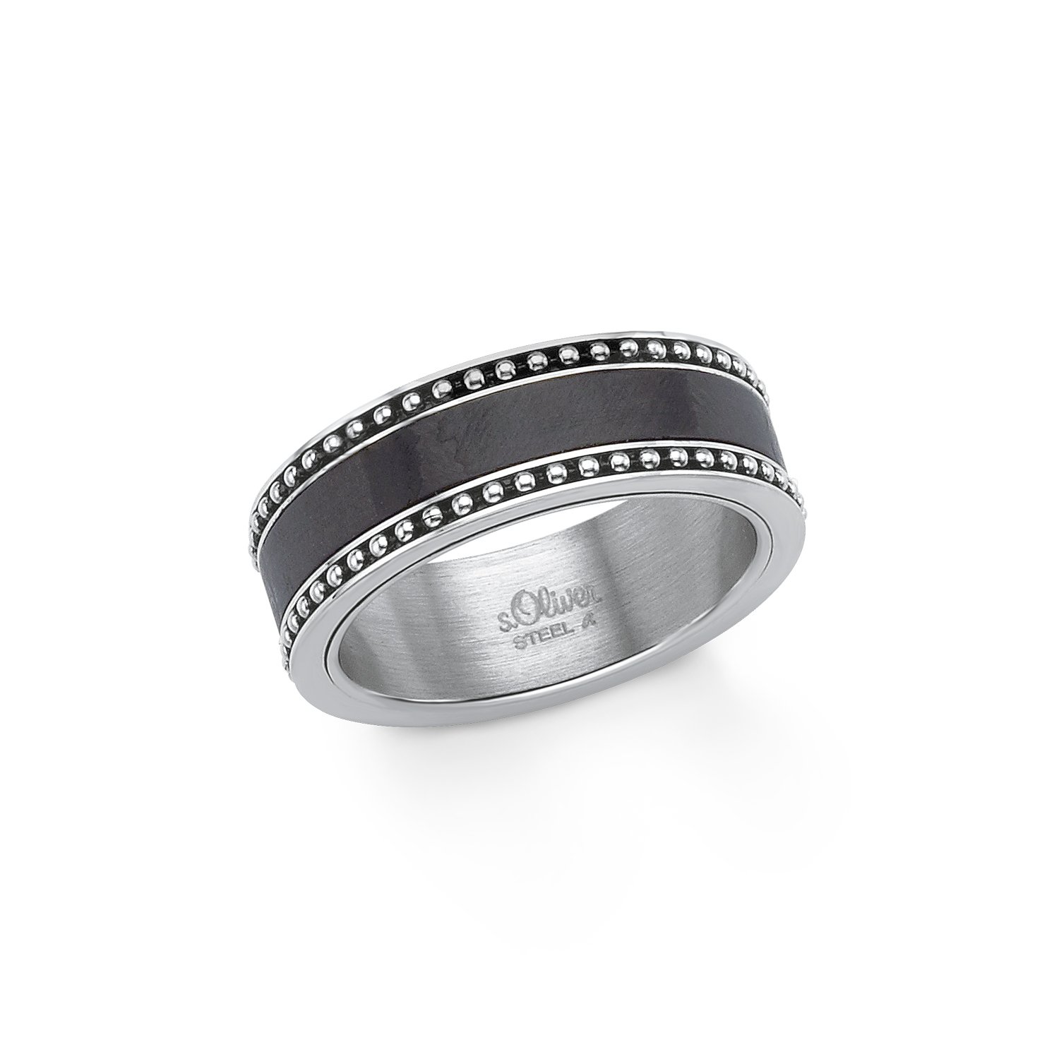 s.Oliver 20150_8 Men's Ring 8 mm Carbon Stainless Steel Size 60 (19.1), Stainless steel, carbon