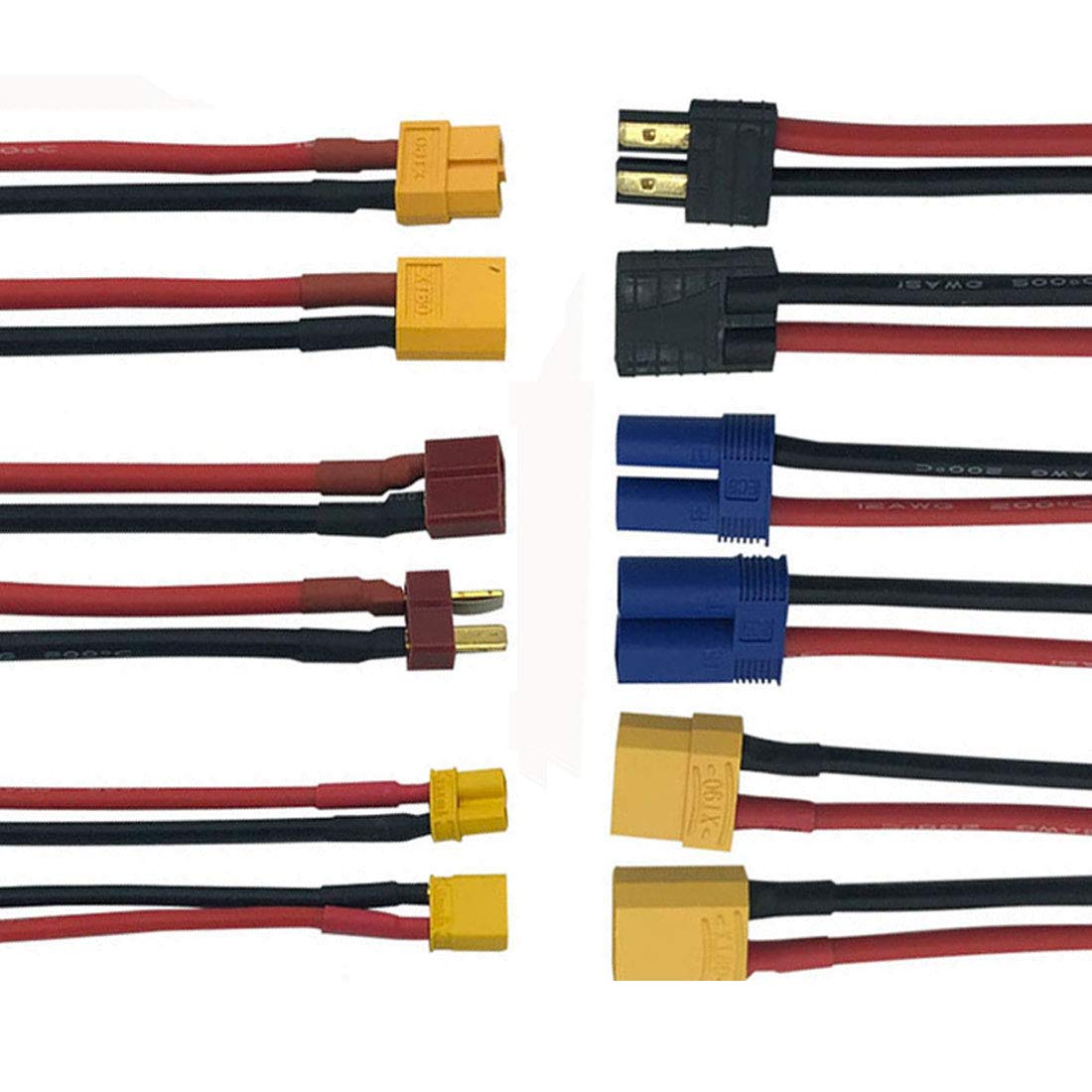 Nuofan 6Pairs Deans T/ XT60/ XT30 /EC5 /XT90/Trxxas Male Female Connector with 150mm Silicone Wire for RC ESC Lipo Battery Motor Racing Drone 3D Printer DIY Spare Part