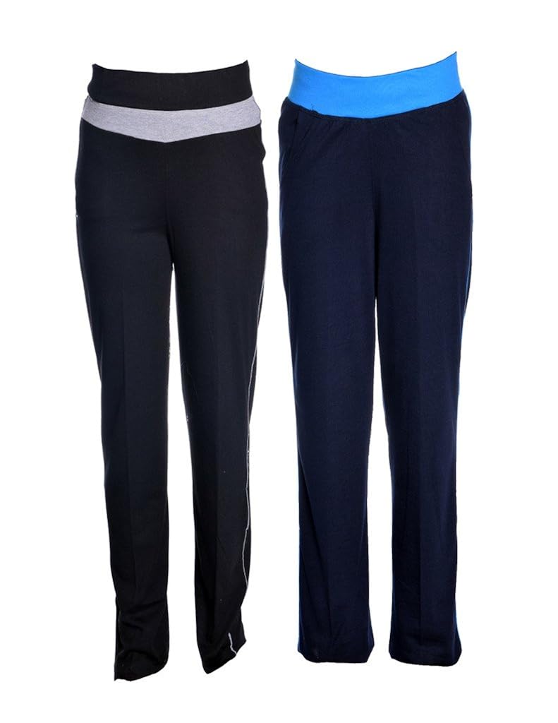 vimal black & navy blue cotton blend trackpant for women (pack of 2)