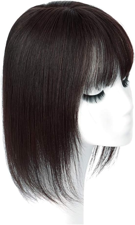28cm Human Hair Machine Made Toupee 10x8cm Women Forehead Replacement Clip in Topper Skin Base Hairpiece Wispy Fringe Black