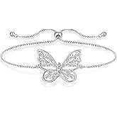 STARCHENIE Butterfly Bracelet for Women 925 Sterling Silver Birthstone Butterfly Bracelets Jewelry Gift with Adjustable Chain