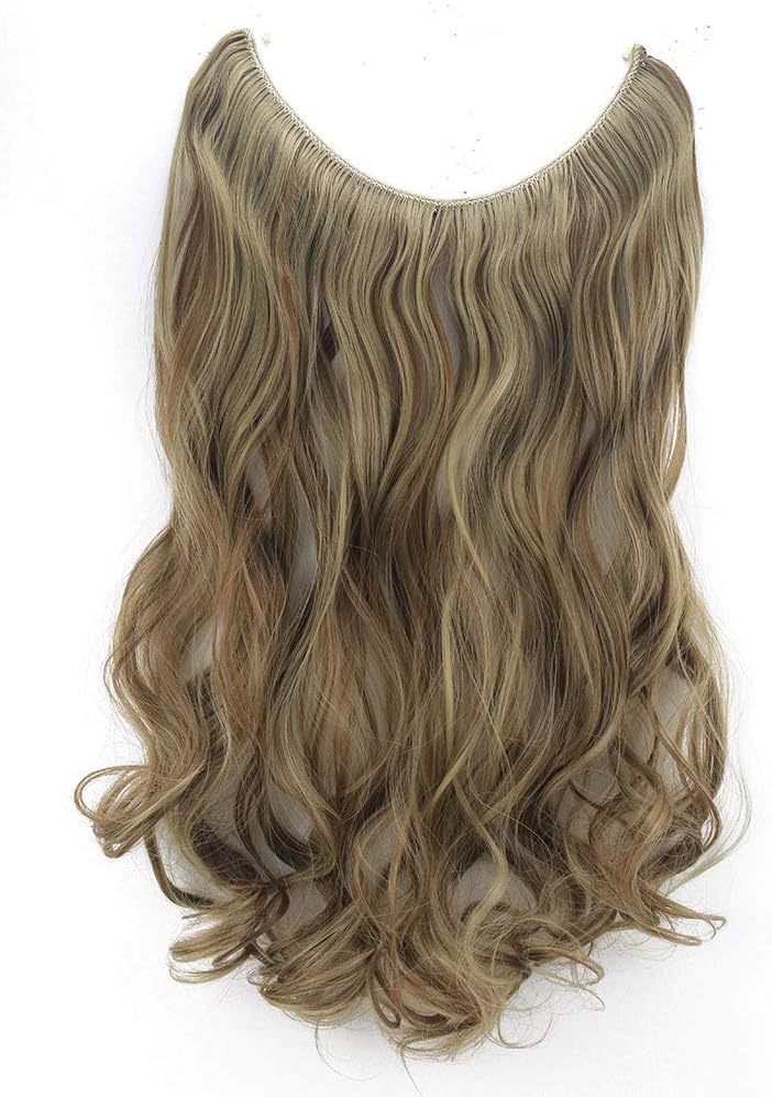20" Synthetic Wavy Halo Hair Extension Natural Hairpieces No Clip No Glue No Tape Size Can Be Adjusted (12P24)
