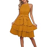 GYFSlgnion Women's Casual Sleeveless Tops Crewneck Layered Ruffle A Line Mini Dress