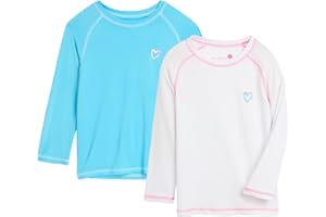 Pink Platinum Girls Rash Guard Set - 2 Pack UPF 50+ Long Sleeve Quick Dry Swim Shirts for Girls (Sizes: 4-16)