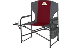 Colegence Oversized Directors Camping Chair Support 600 LBS, Heavy Duty Folding Outdoor Chairs with Detachable Side Pocket and Adjustable Side Table for Outside Beach,Lawn,Fishing (Red)