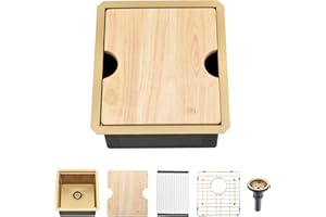 BoomHoze Gold Bar Sink Undermount, 12 x 15 inch Undermount Bar Sink Workstation Small Kitchen Sink Brushed Gold Wet Bar Sink 16 Gauge Stainless Steel Bar Sink Outdoor Kitchen Prep Sink