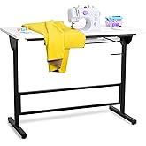 Vividwood Folding Sewing Table, Warm White | Multipurpose Sewing Machine Table, Adjustable Shelf, Measuring Scale Marks