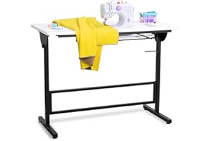 Vividwood Folding Sewing Table, Multipurpose Sewing Machine Table with Adjustable Shelf, Measuring Scale Marks (Warm White)