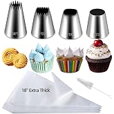 26PCS Extra Large Piping Tips and Bags Set,Jumbo Round Square Wide Star tip | for Churros,Eclairs,Macarons,Cupcakes,4Jumbo Frosting Nozzles,with 20Pcs 18Inch Large Pastry Bags Disposable,5Bag Ties,Bursh