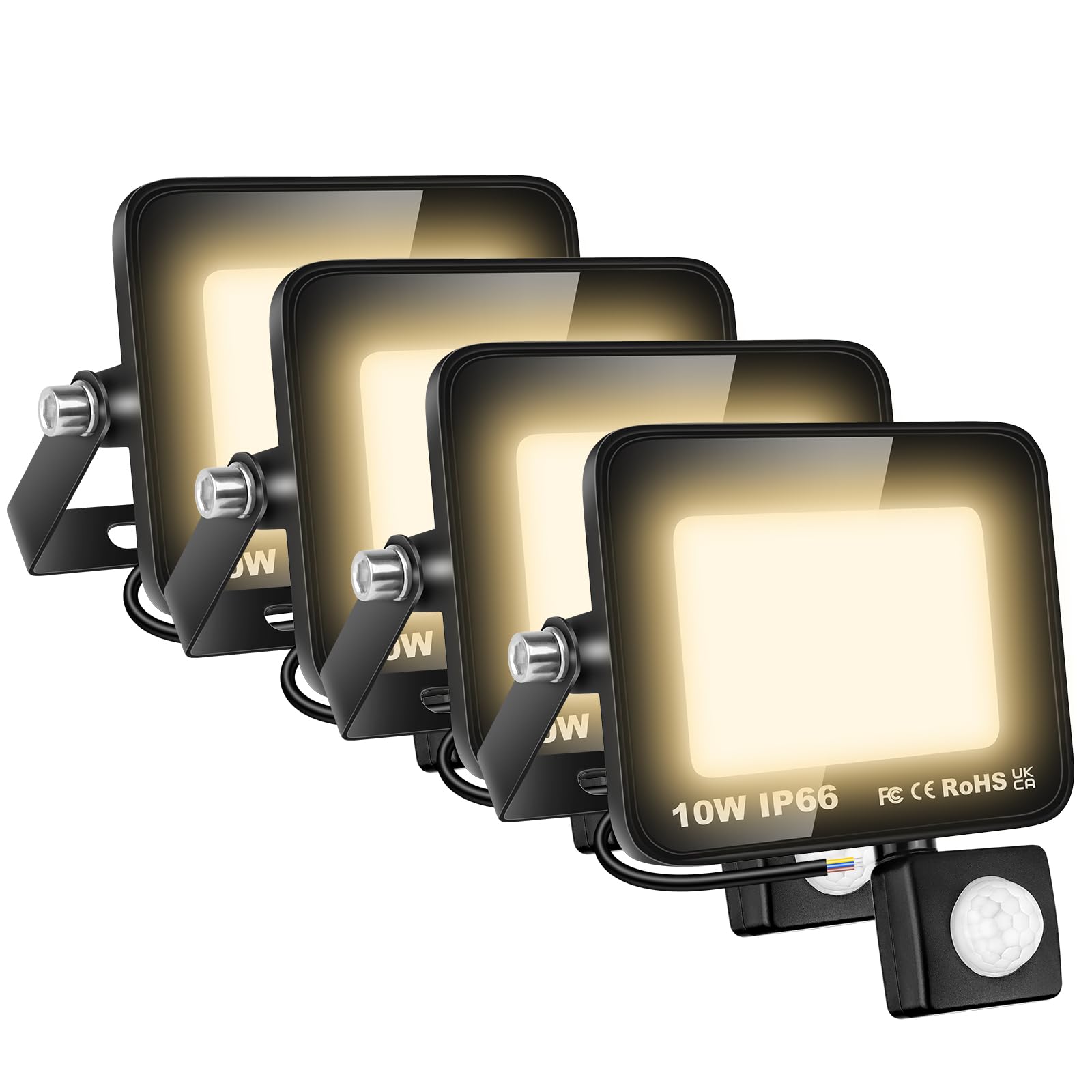 AUXTINGS 4 Pieces 10W LED Floodlight with Motion Sensor, 1000LM Outdoor Security Lights,4000K Warm White Outside Spot Light,IP66 Exterior Lighting for Yard Backyard House Court Stadium Parking