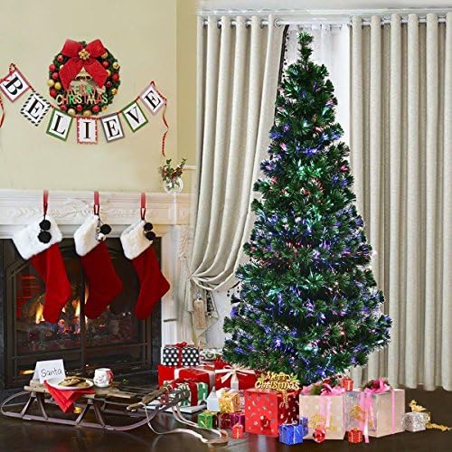 EFORINK 6ft Christmas Tree Fibre Optic Green Artificial Xmas Tree with Multi Color Fibre Optic Lights Top Star and Metal Stand 6 feet/1.8 m