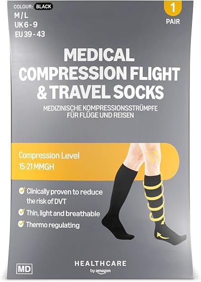 by Amazon Healthcare Medical Compression Flight & Travel Socks Black 6-9/39-43
