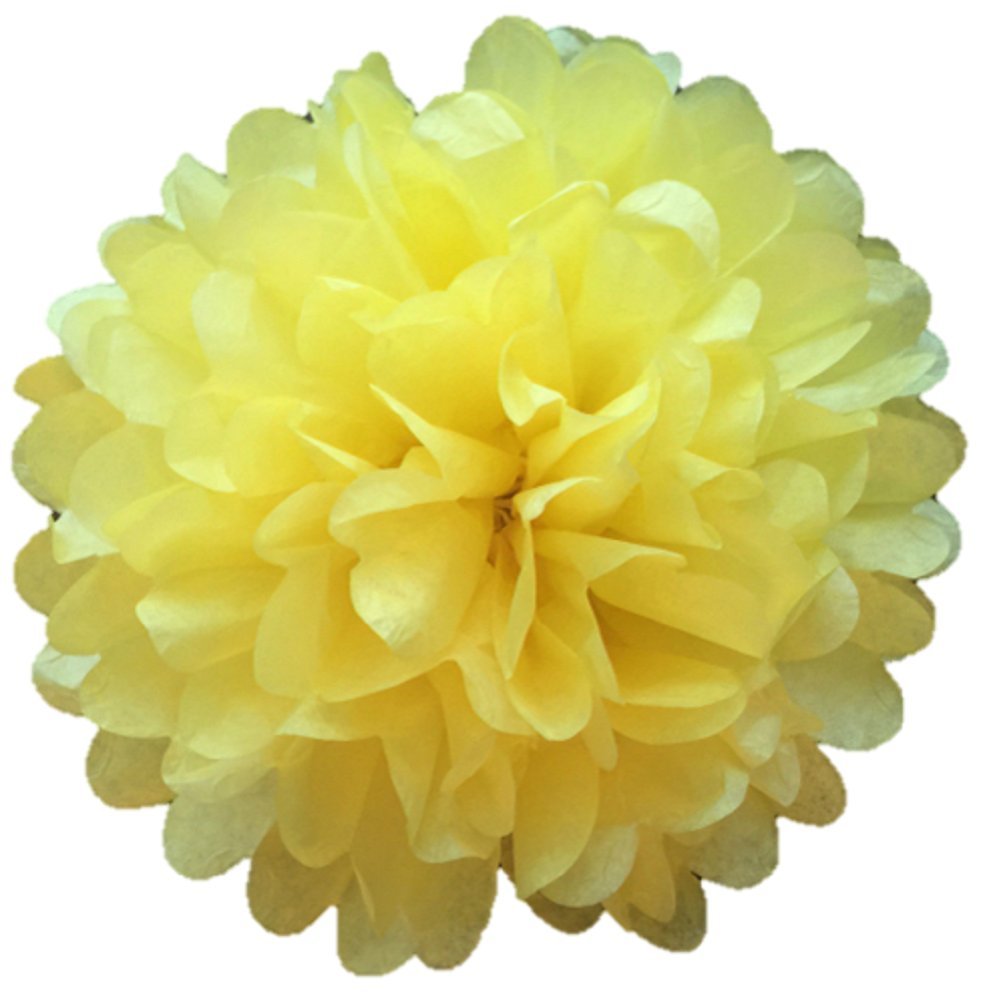 Pack of 10 Tissue Paper Flower Ball Pom pom Party Decoration Indoor Outdoor 6" 8" 10" 12" 14" (Yellow, 6")