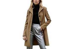 Women's Long Wool Coat Winter Lapel Blend Slim Pea Coats Elegant Single Breasted Trench Coat Warm Mid-Length Overcoat Jackets