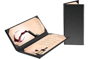 JK PREMUS Restaurant Menu Covers Holders 4.25" X 11" | One Pack Leather Double View Menu Holder Covers Book Style with Angled Corners Black for Wine List Bar Hotel Restaurant Cocktail(1 Pack, 2 Views,4.25"x11")