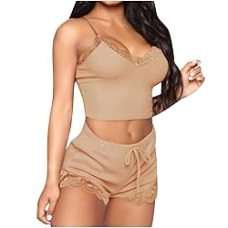 Women's Nightgown Two Piece Lace Satin Spaghetti