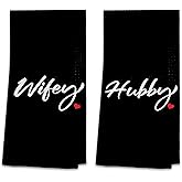 OHSUL Wifey and Hubby Highly Absorbent Bath Towels Set of 2,Hubby Wifey Beach Towels for Couples,Wedding Anniversary Valentine’s Gift for Couples,Wife Husband Gifts