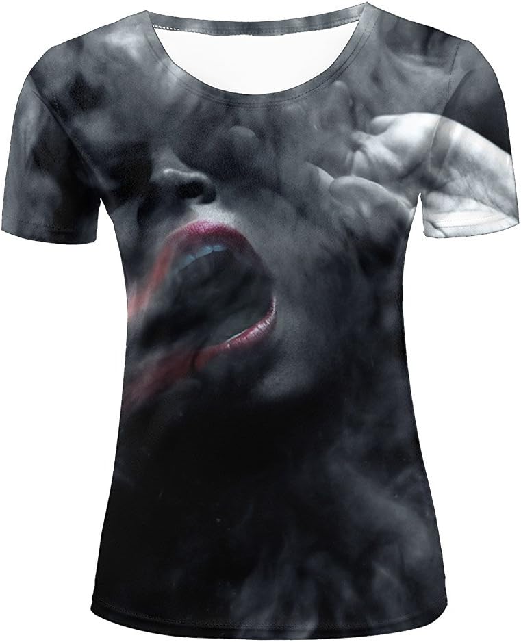 liujinsheng Mens 3D Printed Girl Face and Smoke Graphic Couple T Shirts