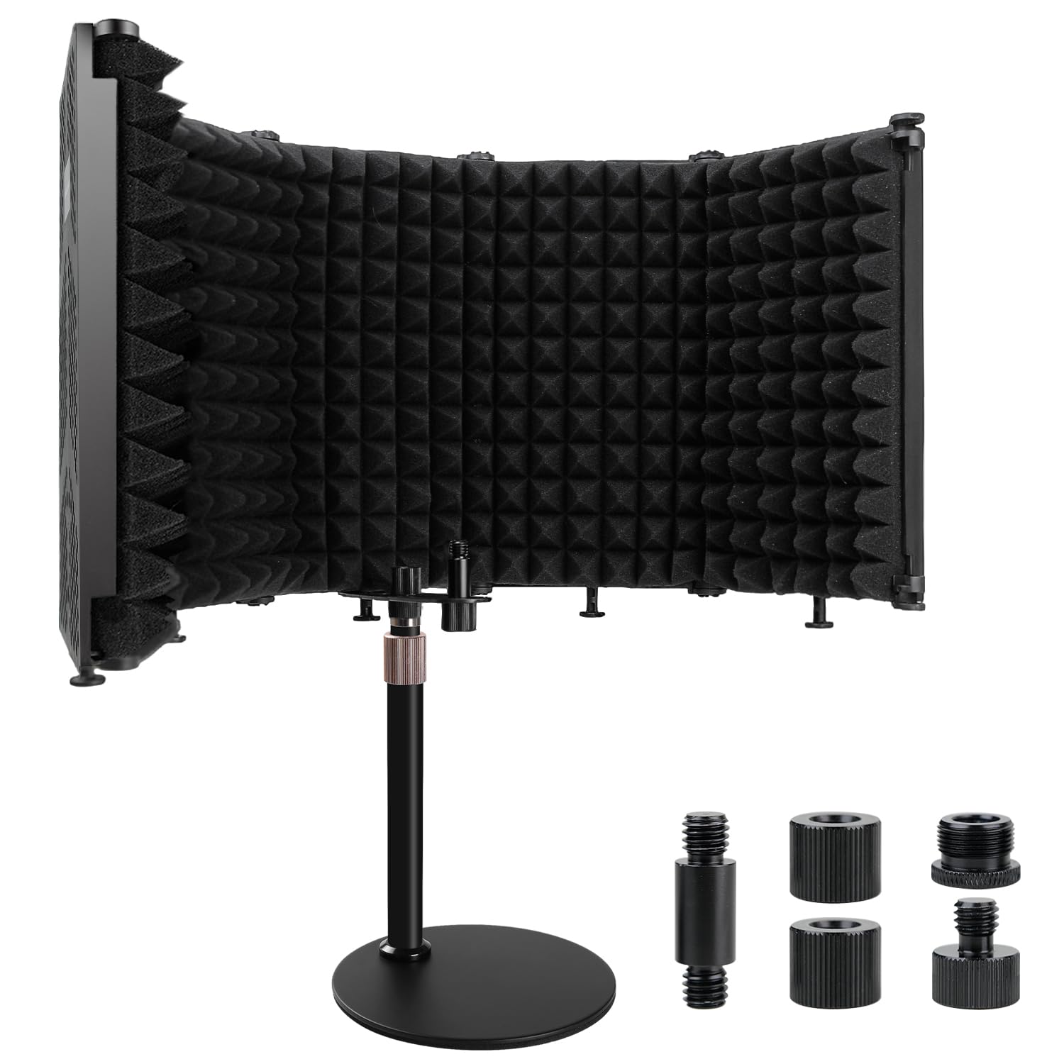 Rigych Microphone Isolation Shield with Mic Stand, Sound Proof Mic Isolation Shield, High Density Absorbent Foam Microphone Stand for Recording Studio Vocal Booth Equipment, 5 Panels