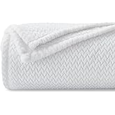 NEWCOSPLAY Super Soft Throw Blanket White Premium Silky Flannel Fleece Leaves Pattern Lightweight Bed Blanket All Season Use (White, Throw(50"x60"))