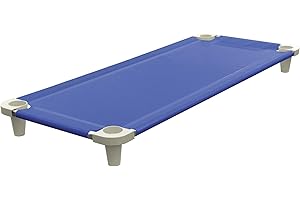 Acrimet Nap Cot for Kids, Portable Toddler Child Bed, Stackable, 52" L (Stainless Steel Tubes) (Blue Breathable Mesh Fabric - Gray Feet) (1 Pack)