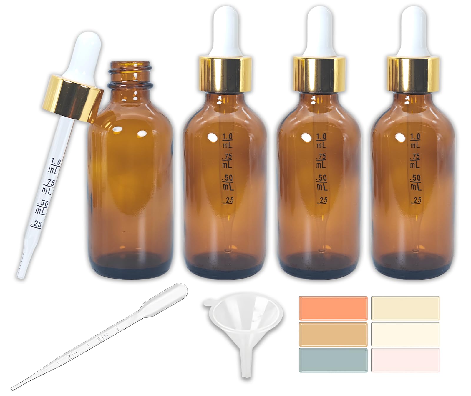 Photo 1 of Zkupanx 4 Pack Amber Glass Dropper Bottles 2 oz, 60 ml Glass Bottles with Measured Dropper for Essential Oils, Liquids - Tincture Bottles, Leakproof Travel Small Bottle
