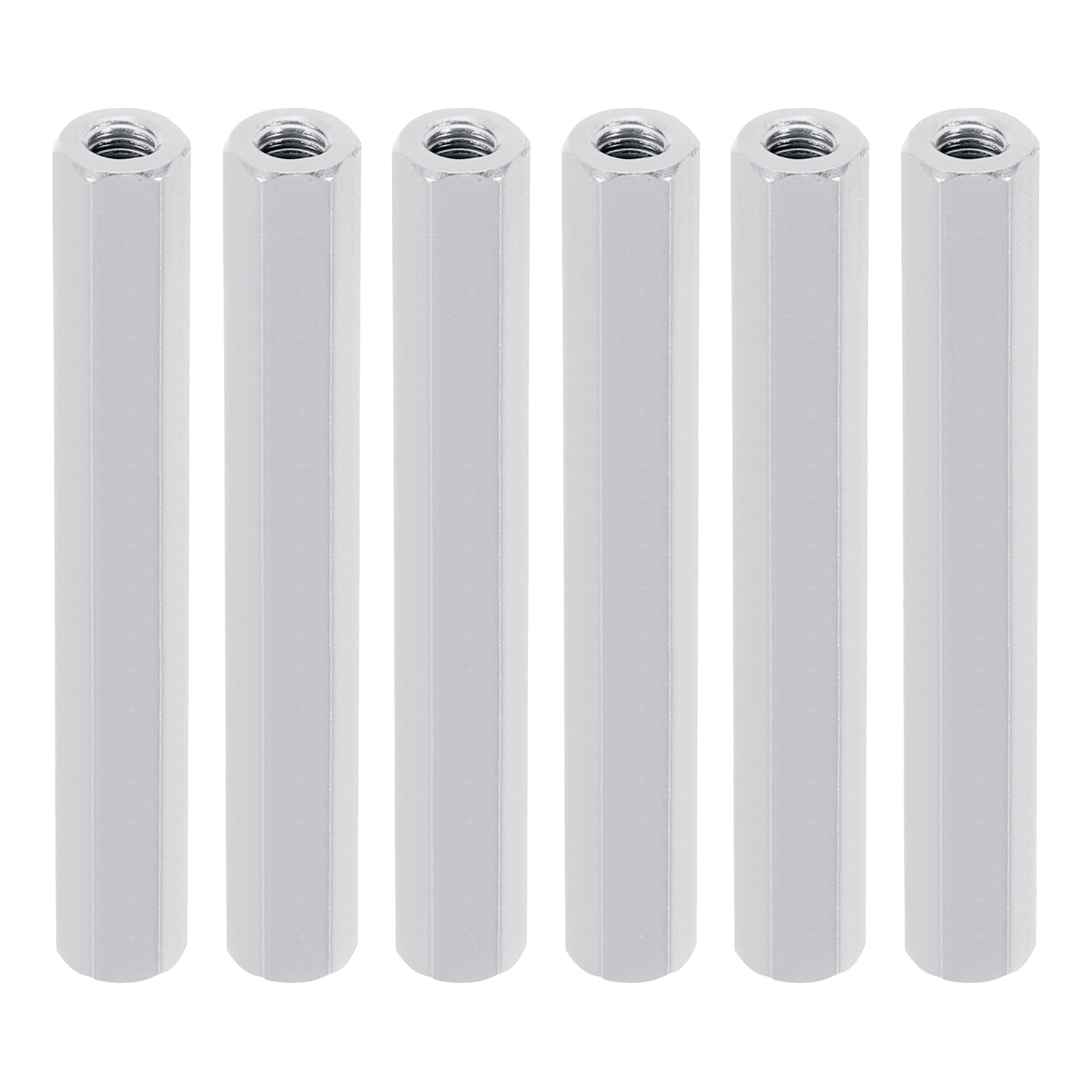 PATIKIL M3 Hex Nuts, 6pcs M3 Threaded Spacers Aluminum 45mm L Female Metal Spacer Screw Standoff for M3 Screw Bolts RC Car Drones Stacks Motherboard, Silvery — image 1