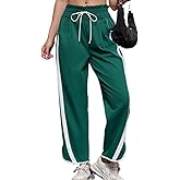 MOONICAT Track Pants Women Barrel Pants Baggy Wide Leg Drawstring Elastic Casual Workout Y2K Contrast Color Pant Green L