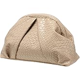 OYOANGLE Women's Minimalist Woven Leather Clutch Purses Textured Kiss Lock Pleated Vintage Evening Handbags