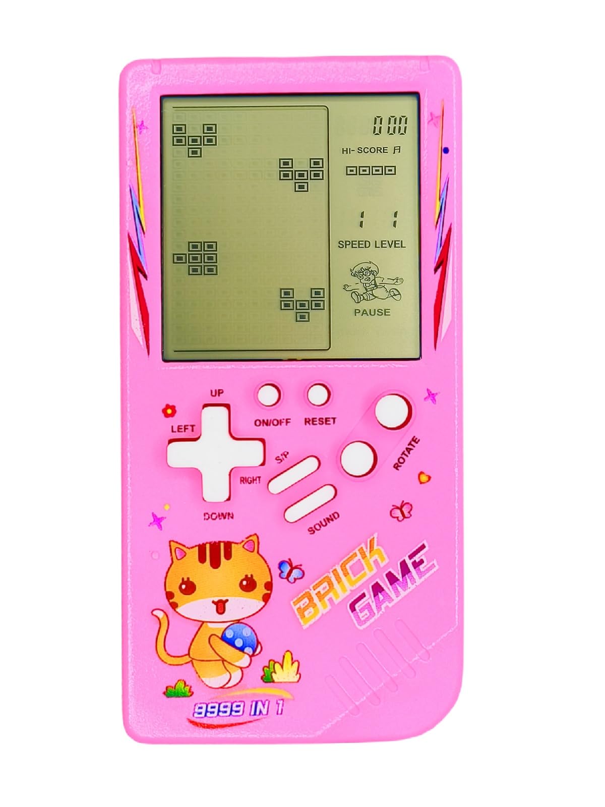TAQY Cute Cat Pattern Block Game Console 23 Brick games Racing/Tank battle Retro Mini game machine Children's game console 70/80/90's Nostalgic Gifts Puzzle Toy Handheld Portable game device (Pink)