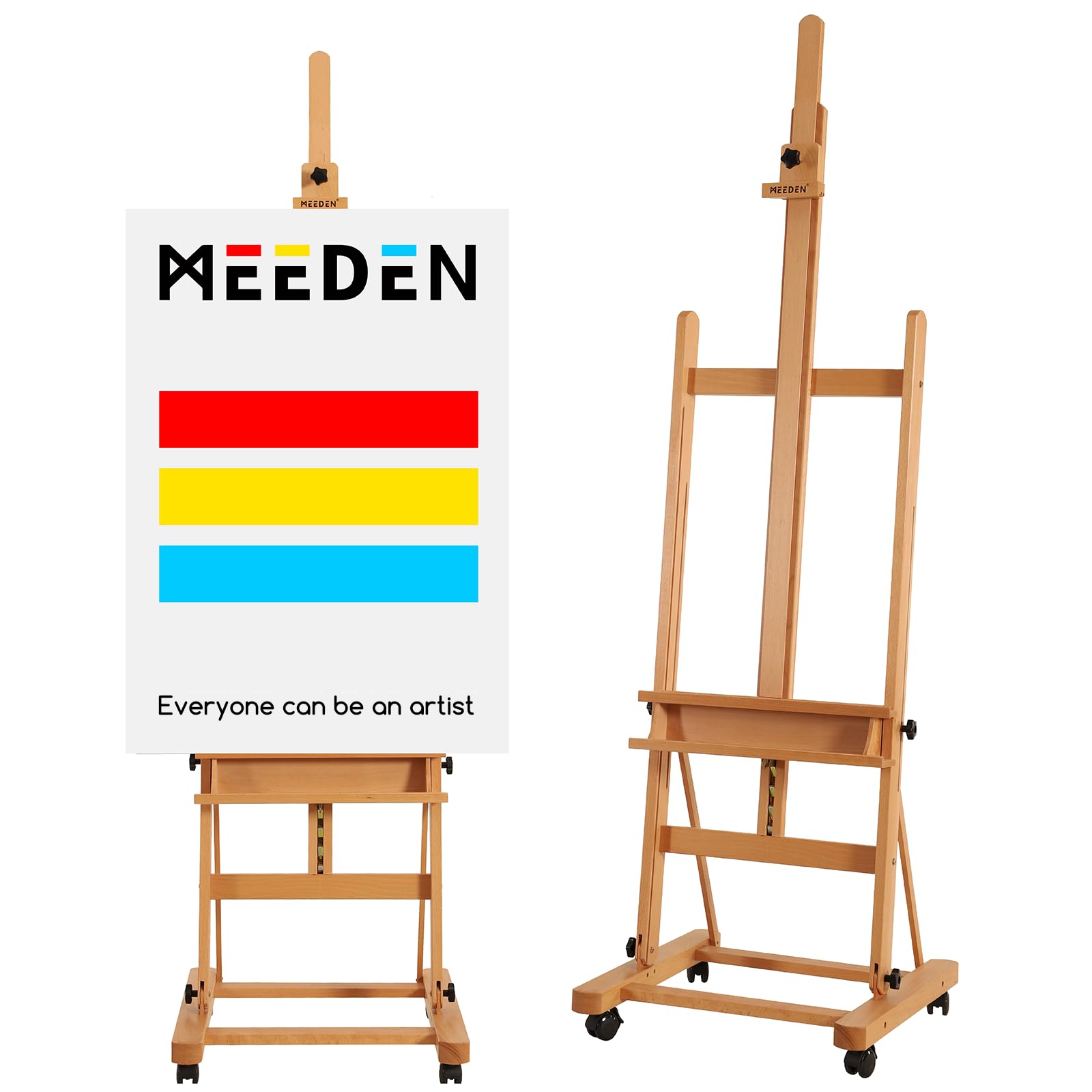 Photo 1 of **UNKNOWN MISSING PIECES**MEEDEN Easel Stand for Painting and Display, Adjustable H Frame Floor Art Easel for Drawing, Heavy Duty Beech Wood Hold Canvas up to 146", 4 Wheels & Storage Tray - Professional for Sign, Studio