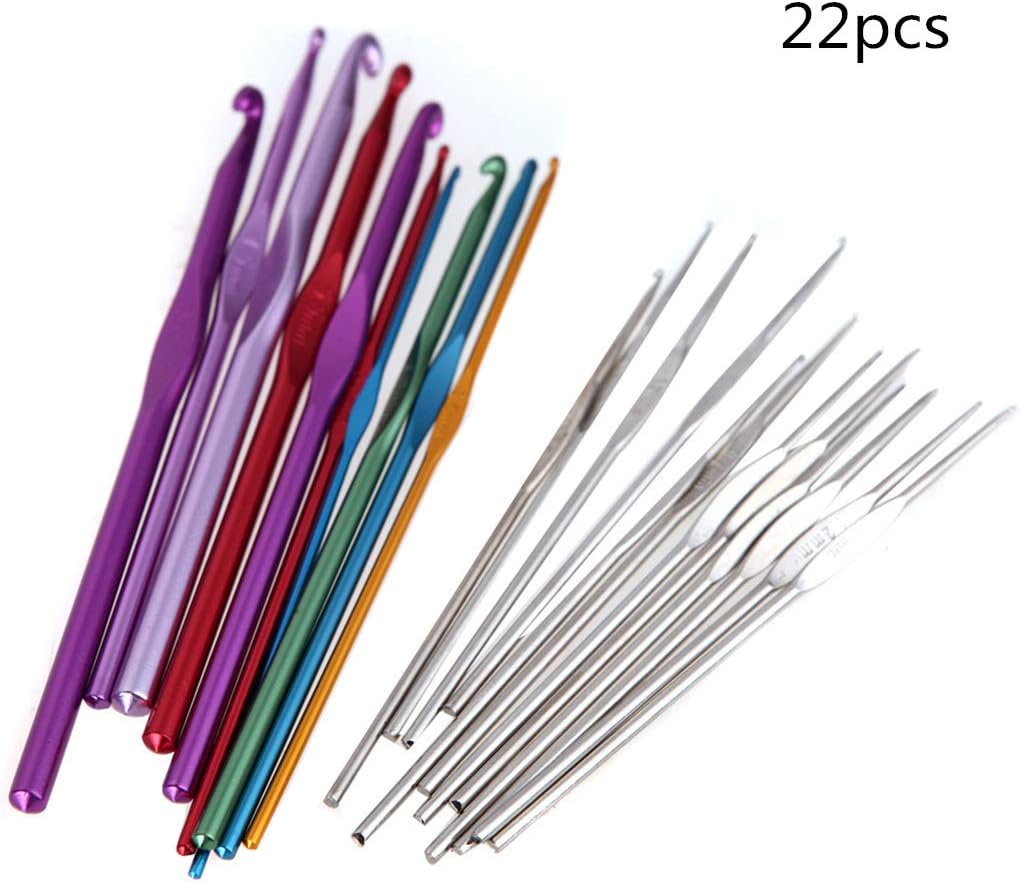 22 Pcs Aluminum Crochet Hooks Set Multi Coloured Knitting Needles for DIY Handcraft Weave Craft Hand Sewing Tool by SamGreatWorld