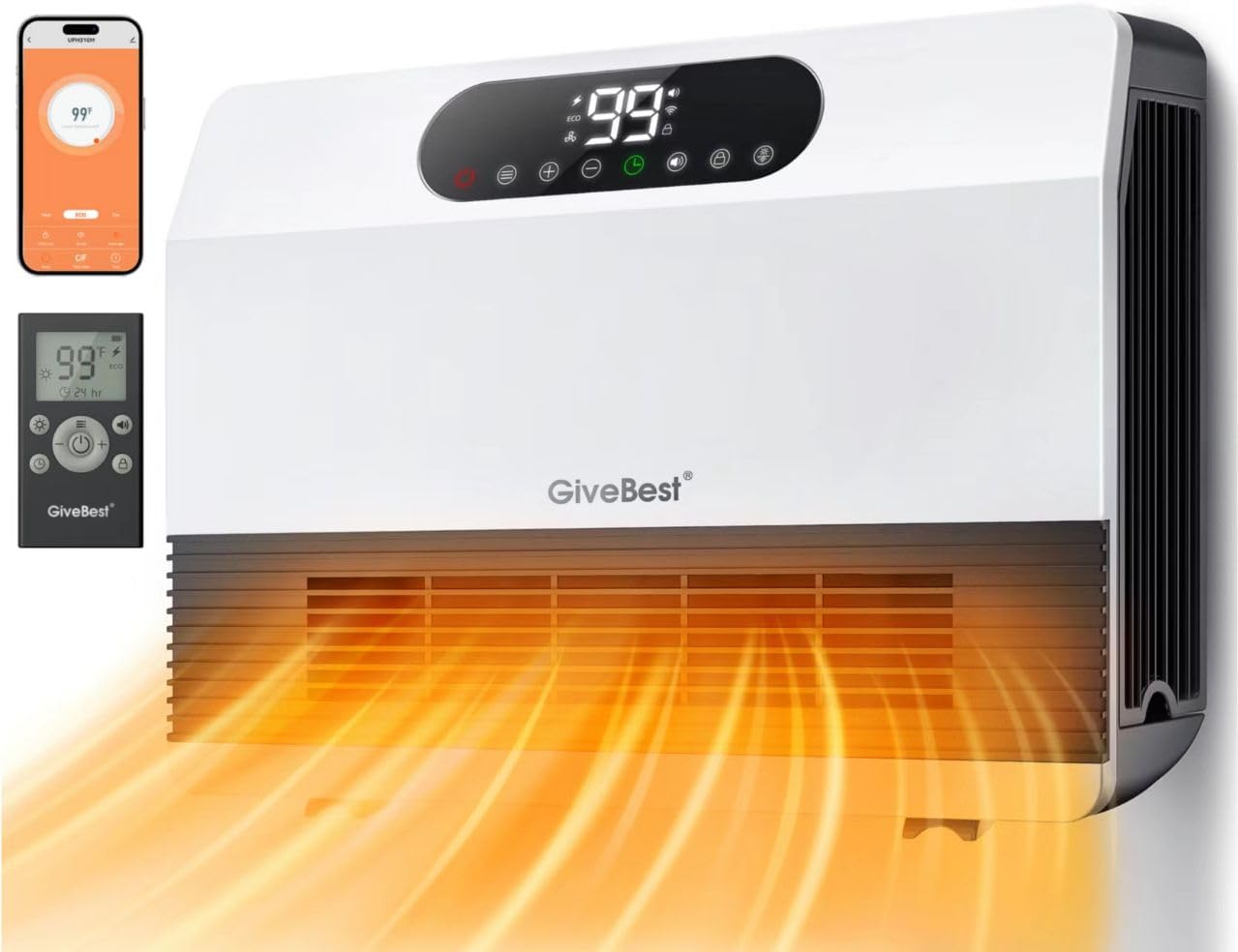 Photo 1 of GiveBest Electric Wall Heater with WiFi and Remote Control - 1500W Space Heater for Indoor Use, Wall Mounted or Floor Standing, Work with Alexa, Quiet Adjustable Thermostat for Room Office Garage