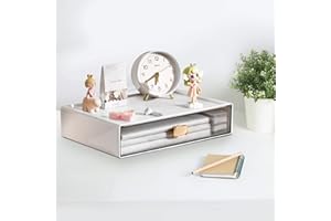 DETEIN Stackable Desk Organizer with Drawer - 13" Wide Storage Drawer - Plastic Clear Desktop Organizer for Office, Classroom, Make Up (White, L-1 Drawer, 1 PACK)