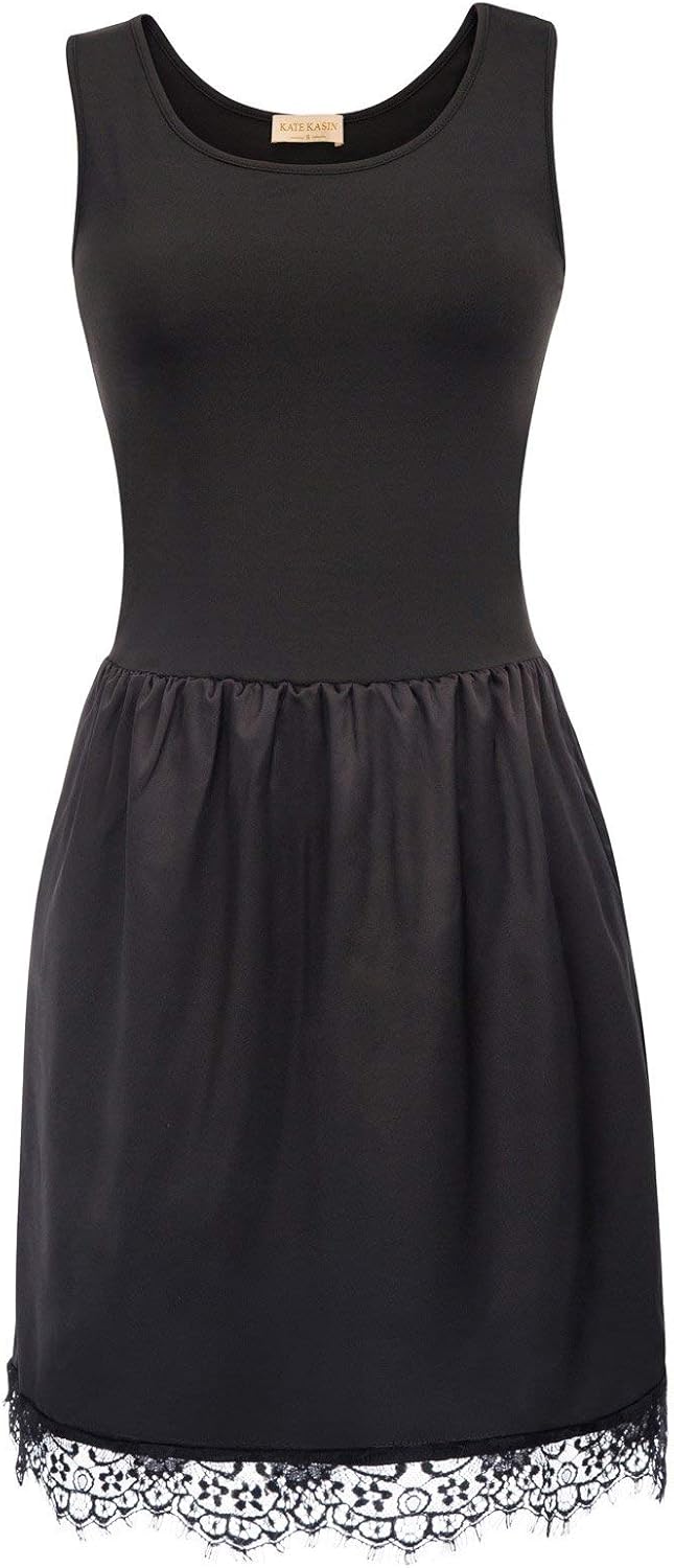Kate Kasin Women Underdress V Neck Chemise Sleepwear Lace Trim Full Slips at  Women’s Clothing store