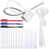 Glarks 200-Pieces 6 Inch Nylon Cable Marker Ties Self-locking Cord Tags Write on Ethernet Label Wire Straps with 3 Marker Pens and 288Pcs White Self-Adhesive Cable Labels for Home and Office Use
