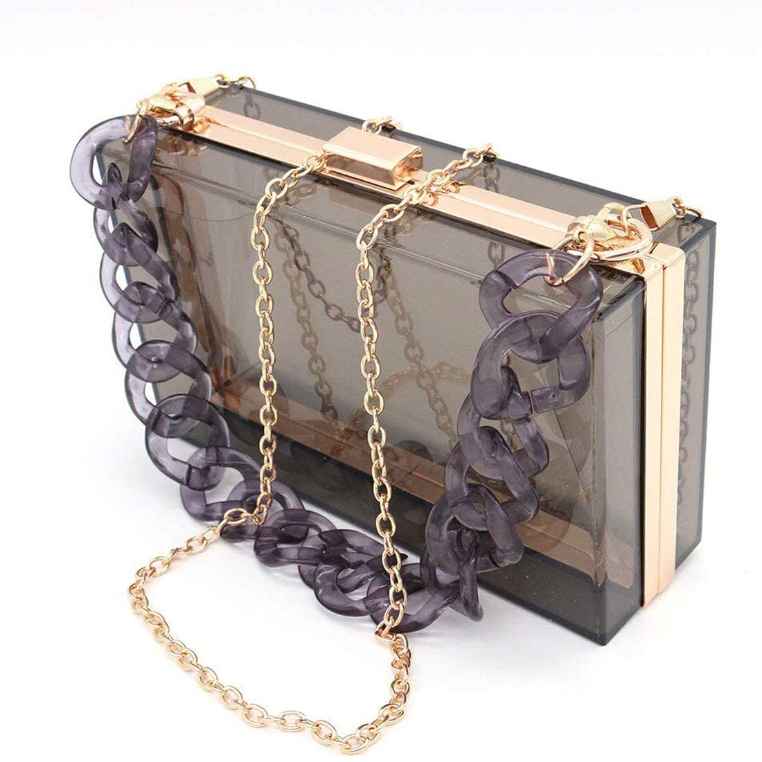 POFET Rectangle Clear Crossbody Bag Box Clutch Purse Transparent Stadium Approved Handbag for Sporting Events Bridal, Bachelorette Party, Prom & Concert - Black