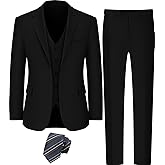 A&J DESIGN Mens 3 Piece Suit with Tie Slim Fit One Button Blazer & Vest & Pants Set