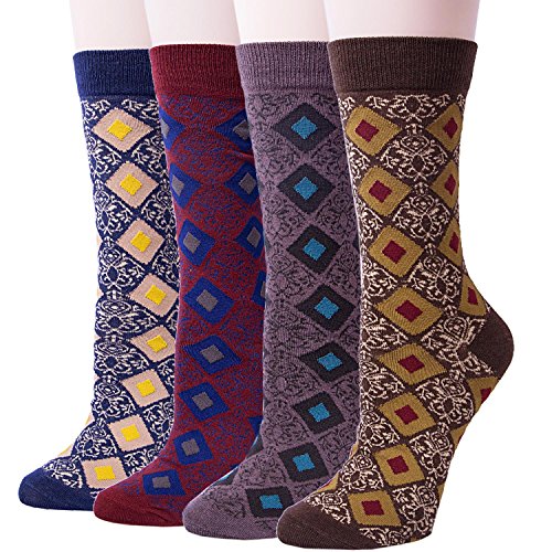 (4-5pairs) womens vintage style cotton winter warm crew…