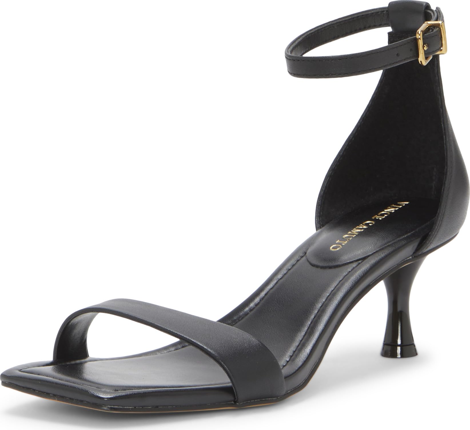 Vince Camuto Women’s Vinkely Kitten Heel Sandal, Black, 6