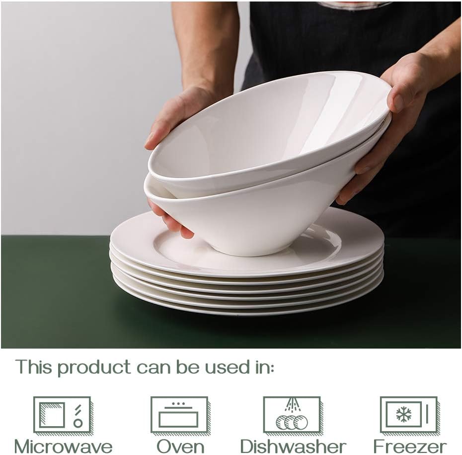  | DOWAN Salad Bowls, 2 Packs Angled Serving Bowls, Elegant White Bowls for Salad, Pasta, Soup, Rice, Prep, Ideal for Restaurant, 26 Ounce: Salad Bowls