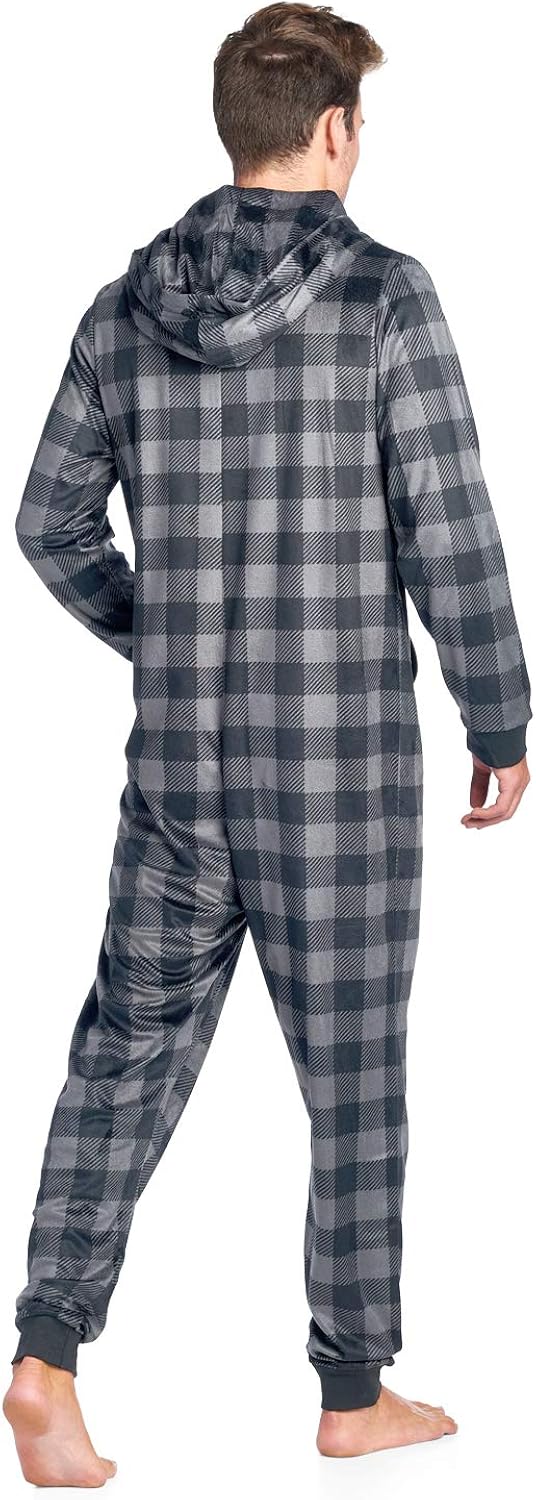 Ashford & Brooks Mens Mink Fleece Hooded OnePiece Union Suit Pajamas