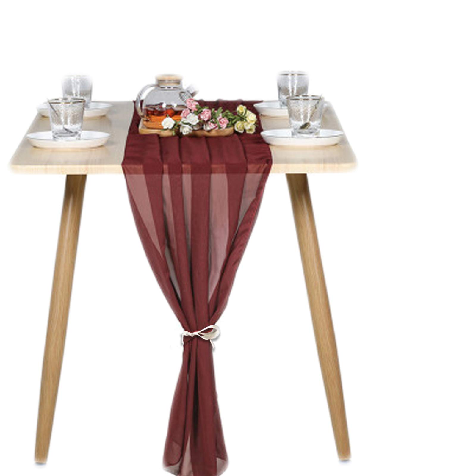 B-HOT Chiffon Table Runner Sheer Weddings Bridal Baby Shower Outdoor Party Decor Table Cloth Burgundy
