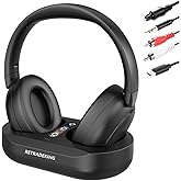 Wireless TV Headphones, Wireless Headset for TV Watching with Transmitter Charging Dock, Plug and Play Over Ear Headsets for Seniors, 2.4G RF & Bluetooth Headset, No Audio Delay, Compatible All TVs