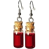 Mini Glass Charm Health, Mana Potion Bottle Earrings - Resin Filling, Hook with Earnuts