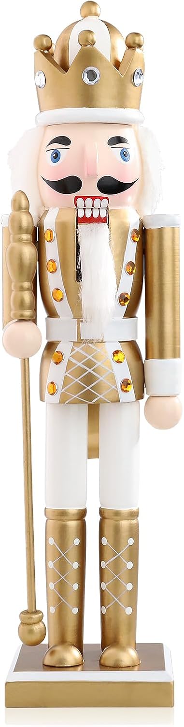 Nutcrackers - Ovewios Nutcracker Christmas Decor, Wooden Gold King Figures, Festive Christmas Nutcrackers Gifts Winter Indoor Table Desktop Fireplace Decorations