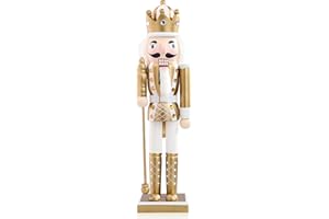 Ovewios Nutcracker Christmas Decor, Wooden Gold King Figures, Festive Christmas Nutcrackers Gifts Winter Indoor Table Desktop Fireplace Decorations 15"