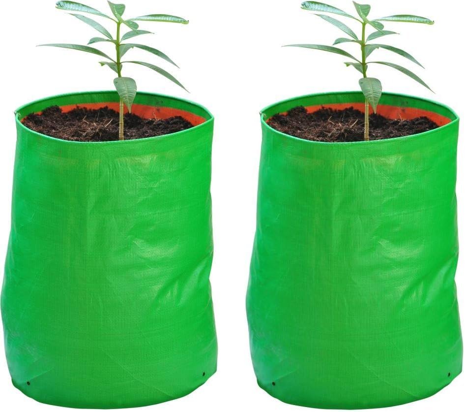 YUVAGREEN200 GSM UV Treated Round Grow Bags for Terrace Gardening (Green with Orange, 18"x18") - Pack of 2